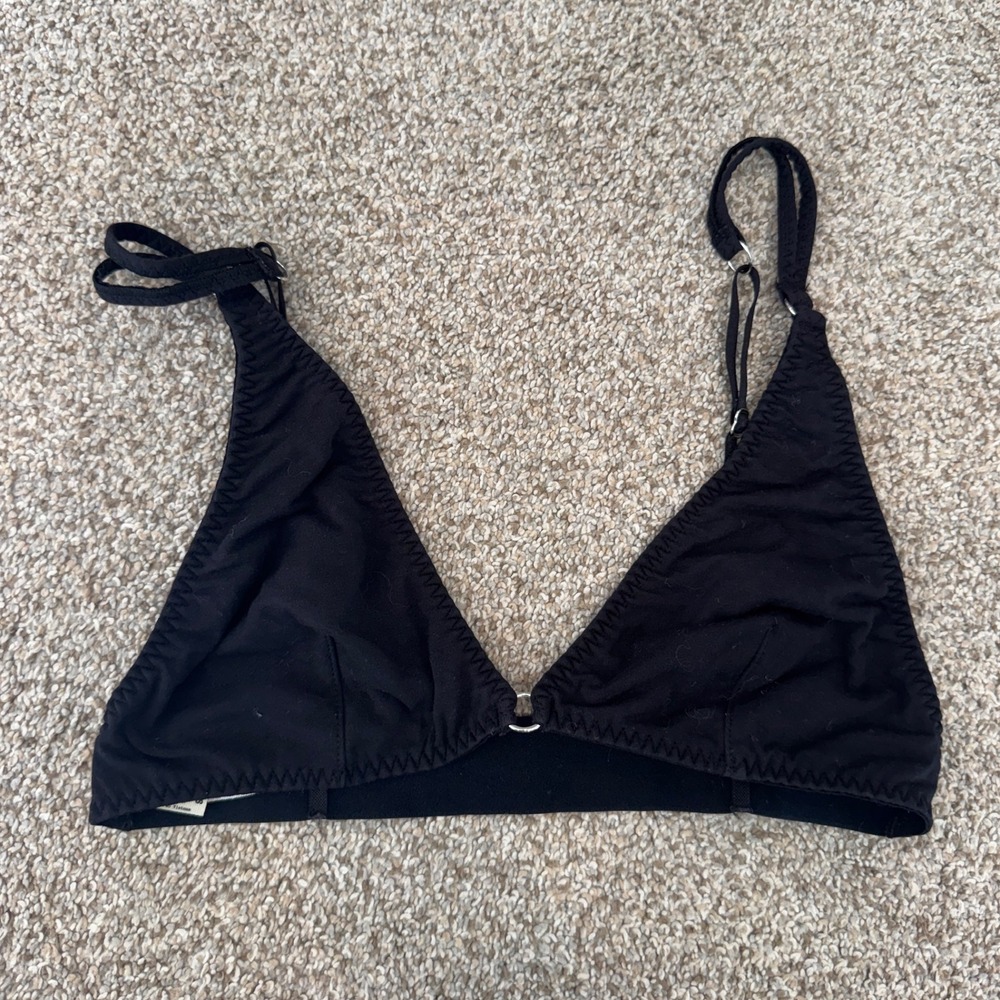 Intimately Free People Black Cotton Triangle Bralette O-Ring Small P